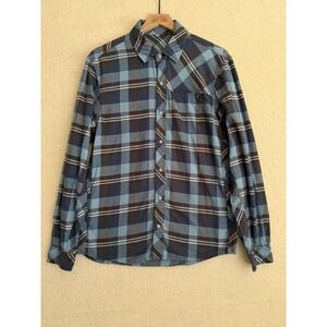 Club Ride Cycling Jersey Shirt Mens Medium Blue Plaid Pearl Snap MTB Bike